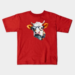 Funky Cow with Glasses, Watercolor Painting Kids T-Shirt